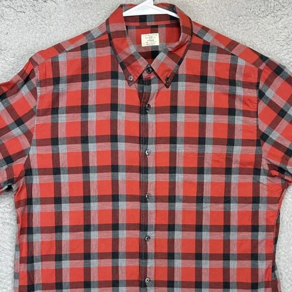 J. Crew Dress Shirt Adult Large 16-16.5 Red Gray Plaid Button Down Pocket Mens